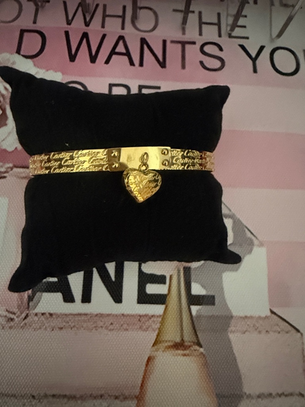 18k gold plated stainless steel Gold Heart Charm Bangle Bracelet Fashion Jewelry